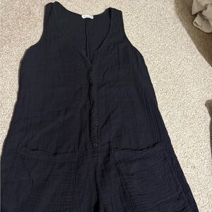 LACAUSA Midnight Black Textured Jumpsuit